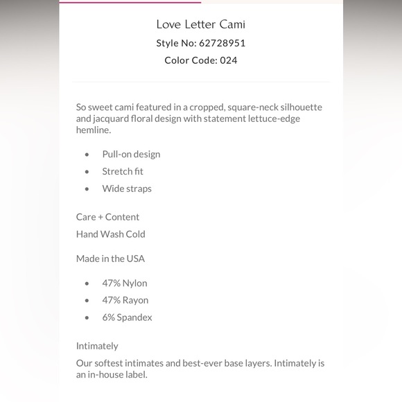 ✨LAST ONE! ✨NWOT Free People Intimately Love Letter Cami ~ M/L - Picture 7 of 8